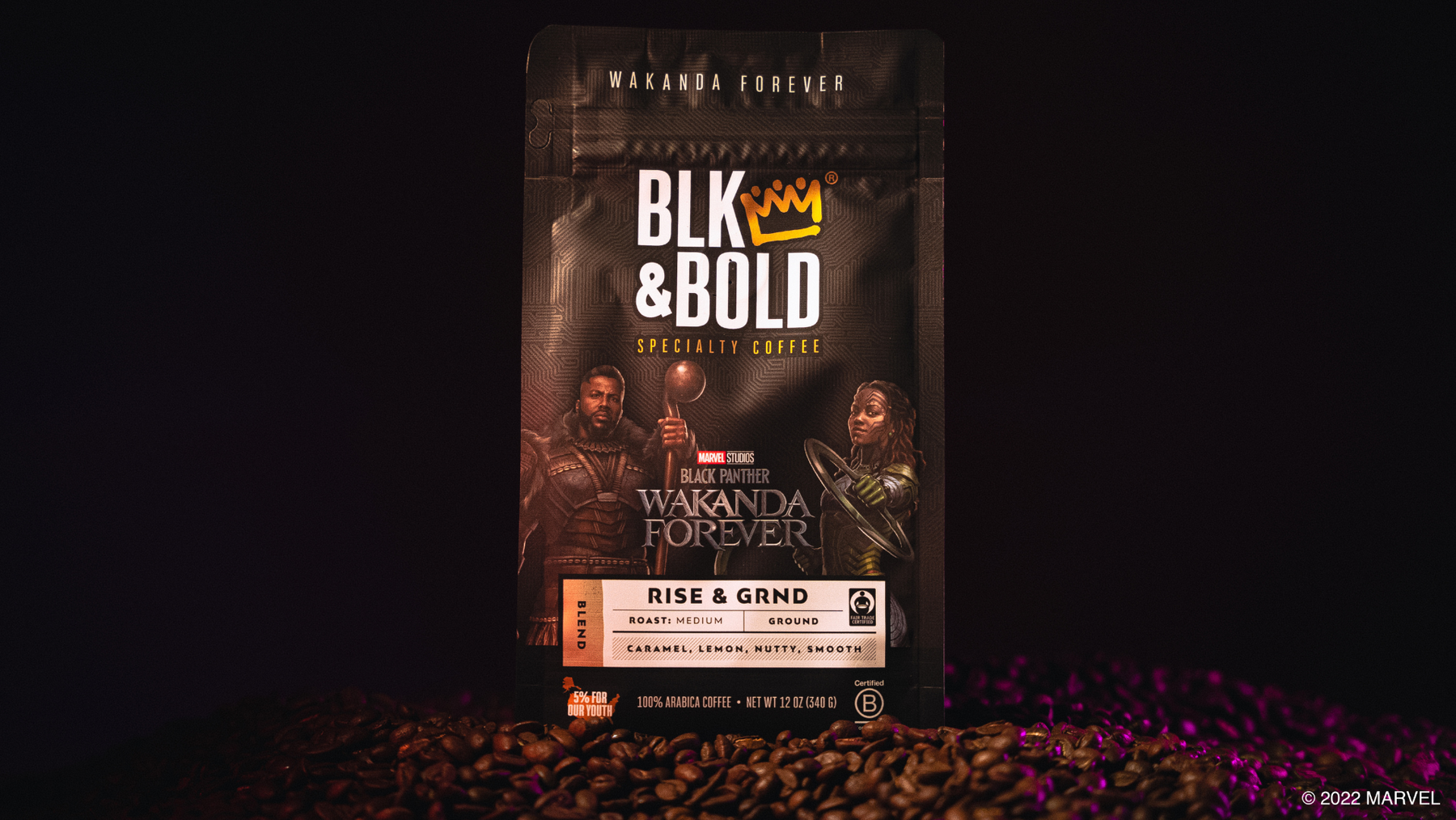 Blk & Bold, Marvel Studios' Black Panther Wakanda Forever, Smoove Operator Blend - Dark Roast, Ground 12 oz